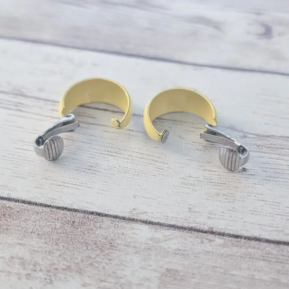 Vintage Clip On Earrings Retro Yellow Small Hoops 5/8